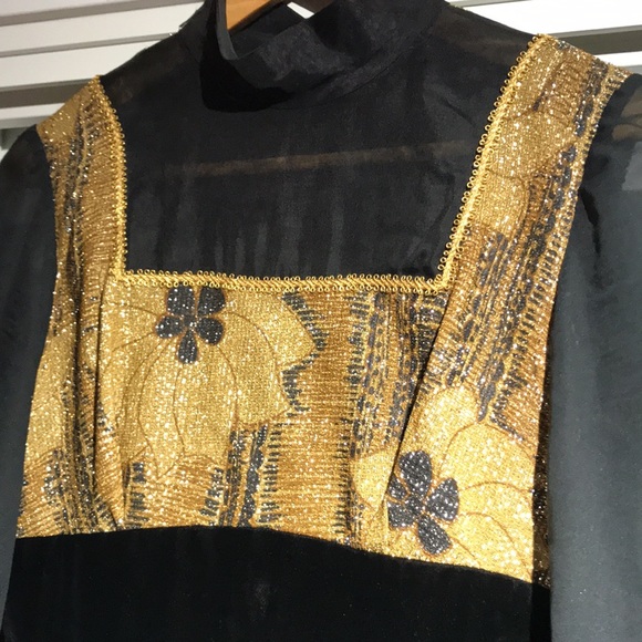 Vintage Maxi Byzantine Dress XS Velvet, Gold Lame’ & sheer balloon sleeves - Picture 7 of 16